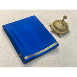 Blue crepe chit pallu solid saree with unstitched blouse, 5.5mtr length for Indian women's traditional wear