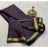 Grey crepe chit pallu solid saree with unstitched blouse, 5.5mtr length