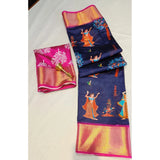 Navy blue digital dolla silk printed saree with unstitched blouse (5.5Mtr), luxurious eastern fashion wear