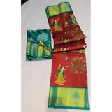 Brown digital dolla silk printed saree with unstitched blouse, 5.5mtr length