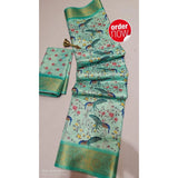 Pista Green digital dolla silk saree with unstitched blouse (5.5Mtr), vibrant printed design on display