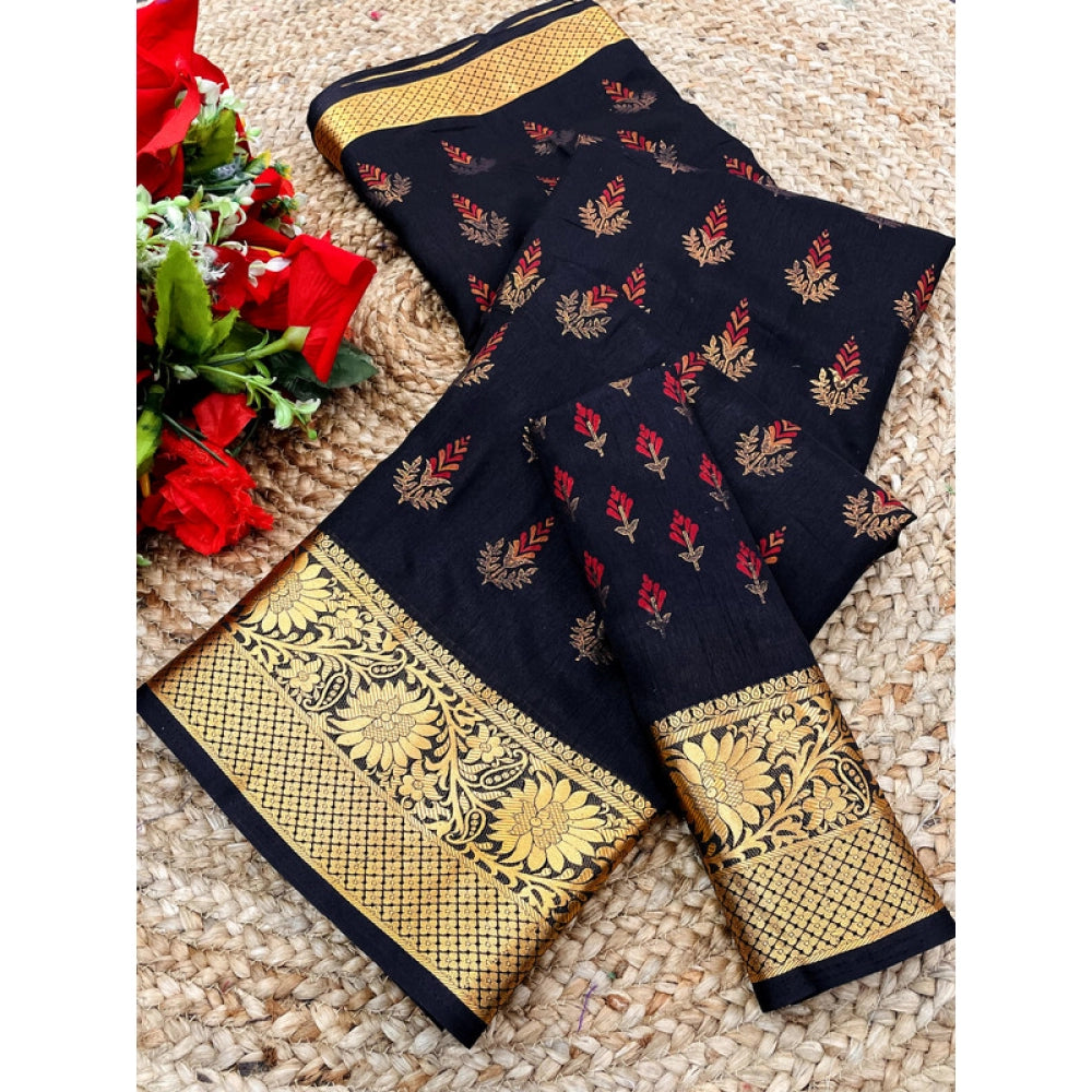 Digital Dolla navy blue silk printed saree with unstitched blouse, vibrant floral design on display