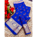 Blue Digital Dolla silk printed saree with unstitched blouse (5.5mtr), luxury Indian women's traditional wear on hanger