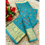 Sky Blue digital dolla silk printed saree with unstitched blouse, 5.5Mtr on hanger