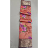 Orange digital dolla silk printed saree with unstitched blouse (5.5mtr), women's traditional Indian wear on mannequin