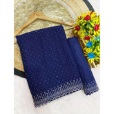 Blue georgette stone-work saree with unstitched blouse, 5.5mtr length