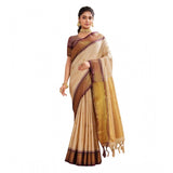 Beige silk blended jacquard woven saree with unstitched blouse (5.5mtr) - elegant women's traditional attire for festivals or special occasions