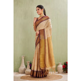 Beige silk blended jacquard woven saree with unstitched blouse (5.5Mtr), elegant traditional Indian attire for women