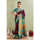 Purple silk blended jacquard woven saree with unstitched blouse (5.5mtr)
