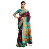 Purple silk blended jacquard woven saree with unstitched blouse, luxurious South Asian fashion wear