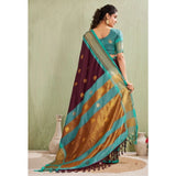 Purple silk blended jacquard woven saree with unstitched blouse (5.5mtr)