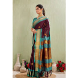 Purple silk blended jacquard woven saree with unstitched blouse (5.5mtr)