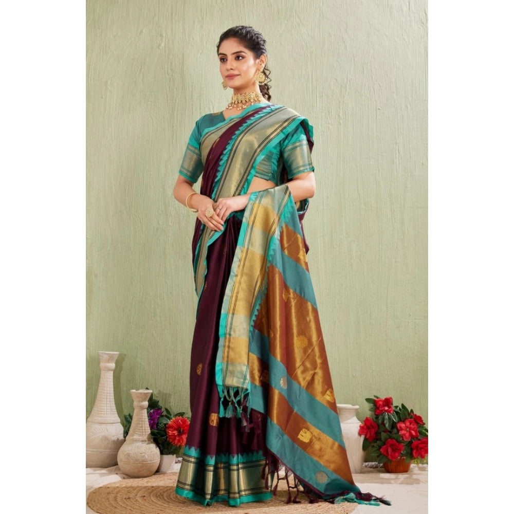 Purple silk blended jacquard woven saree with unstitched blouse (5.5mtr) - elegant women's traditional attire on display