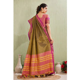 Green silk blended jacquard woven saree with unstitched blouse, 5.5mtr for traditional Indian wear