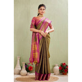 Green silk blended jacquard woven saree with unstitched blouse (5.5mtr) for women's formal wear, intricate design and vibrant hue