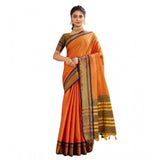 Orange silk blended jacquard woven saree with unstitched blouse (5.5mtr)