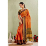 Orange silk blended jacquard woven saree with unstitched blouse (5.5mtr)