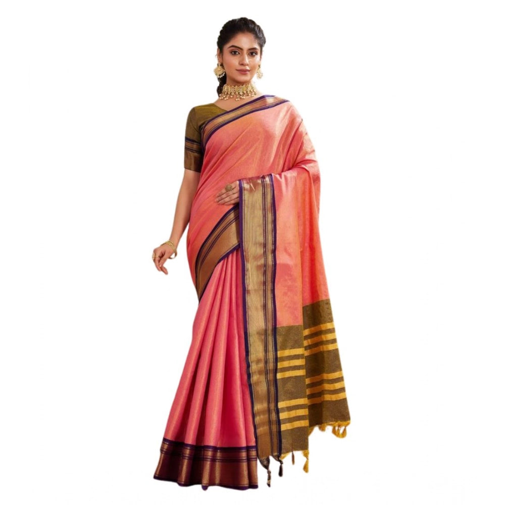 Pink silk blended jacquard woven saree with unstitched blouse (5.5mtr)