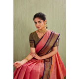 Pink silk blended jacquard woven saree with unstitched blouse (5.5mtr)