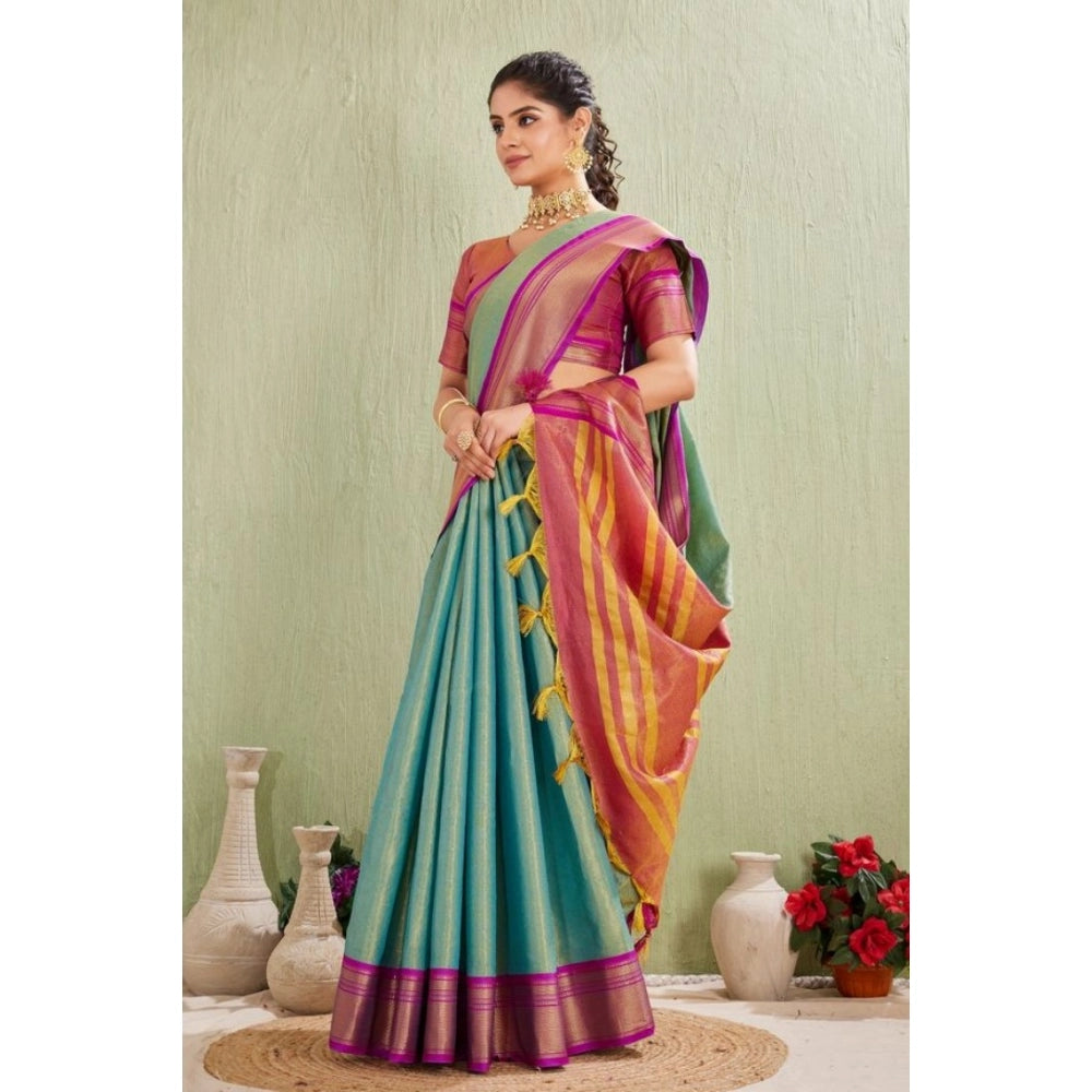 Light green silk blended jacquard woven saree with unstitched blouse (5.5mtr)