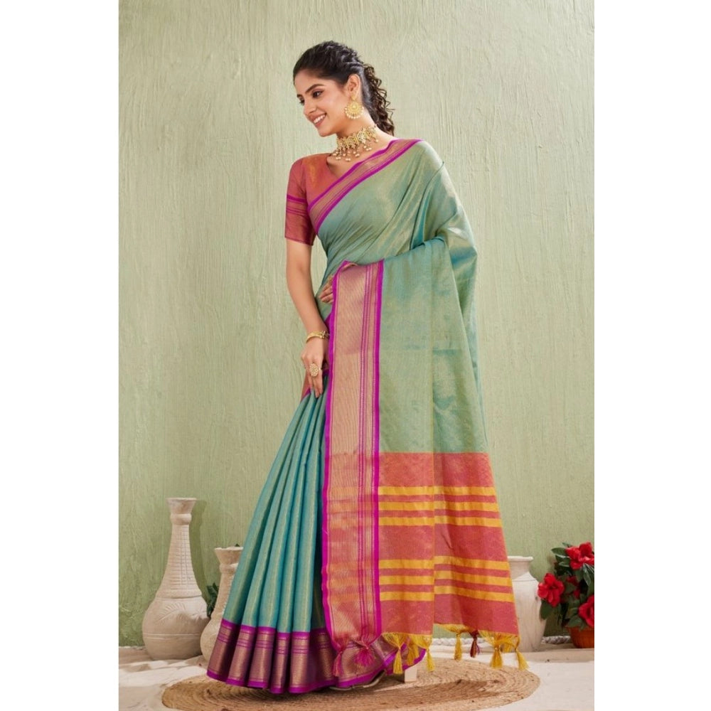 Light green silk blended jacquard woven saree with unstitched blouse (5.5mtr) - elegant Indian women's fashion