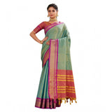 Light green silk blended jacquard woven saree with unstitched blouse, 5.5mtr for Indian women's fashion
