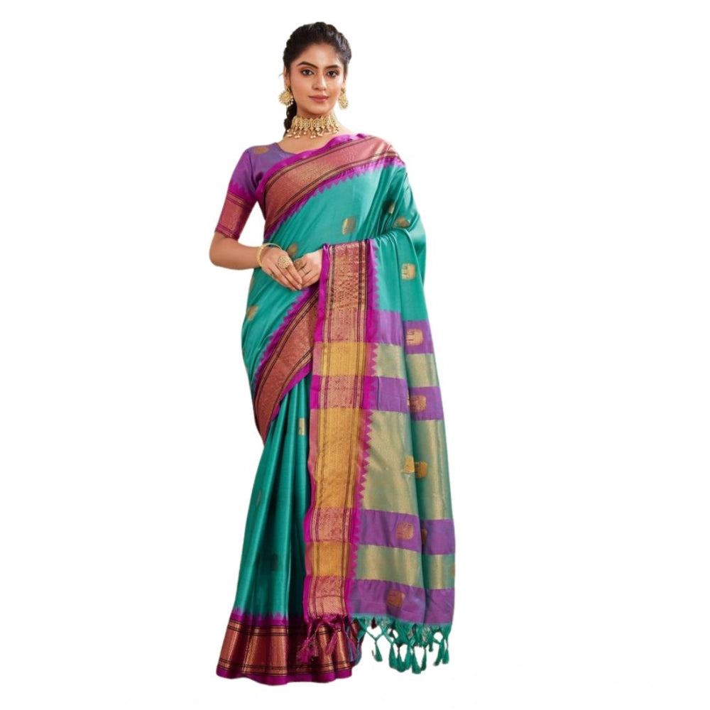 Light blue silk-blended jacquard woven saree with unstitched blouse, 5.5mtr Indian women's fashion accessory