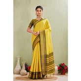 Yellow silk blended jacquard woven saree with unstitched blouse (5.5Mtr)