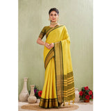 Yellow silk blended jacquard woven saree with unstitched blouse (5.5Mtr)