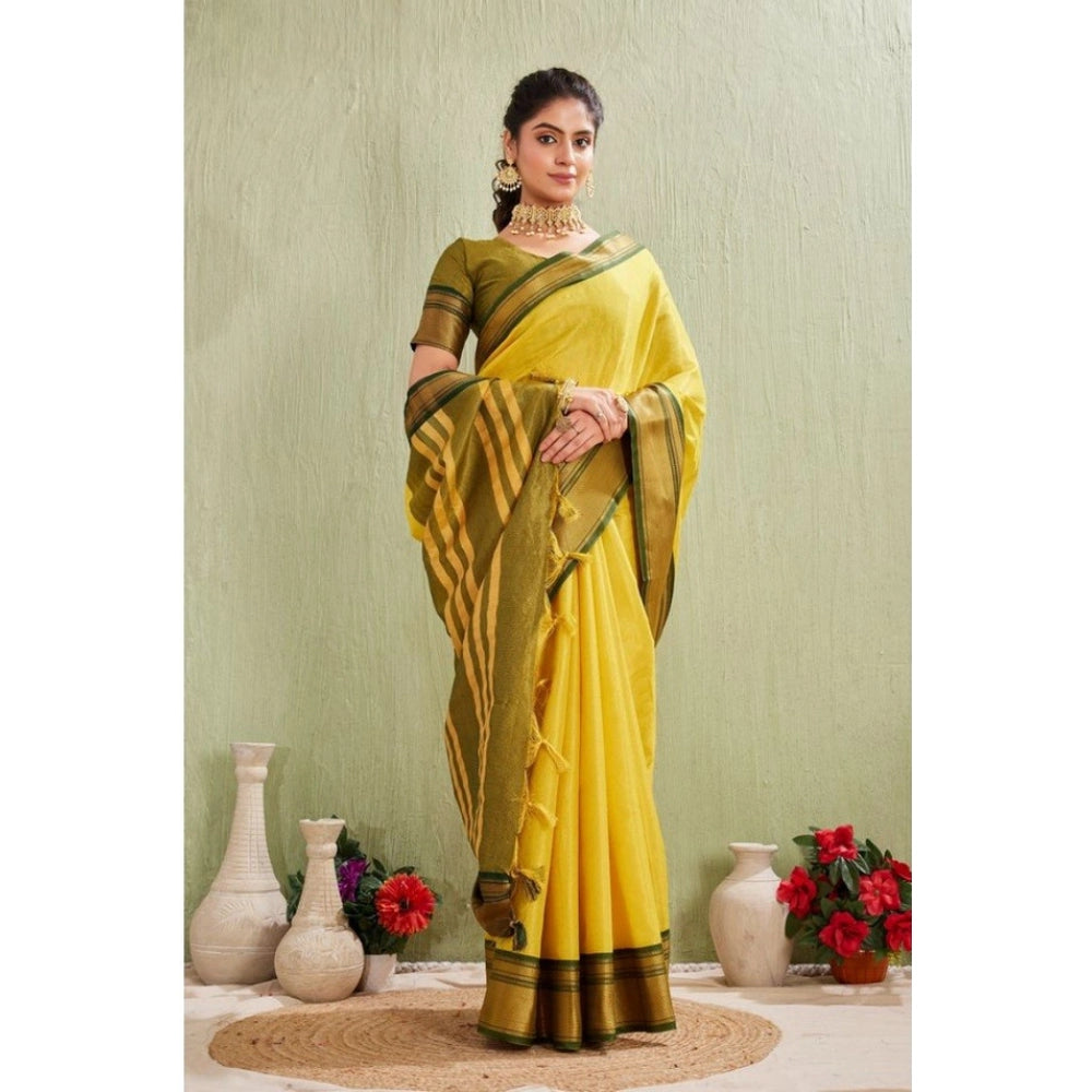 Yellow silk blended jacquard woven saree with unstitched blouse (5.5mtr)