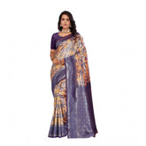 Orange Banarasi silk saree with unstitched blouse (5.5mtr), intricate jacquard weave design