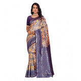 Orange Banarasi silk jacquard woven saree with unstitched blouse, 5.5mtr length on hanger