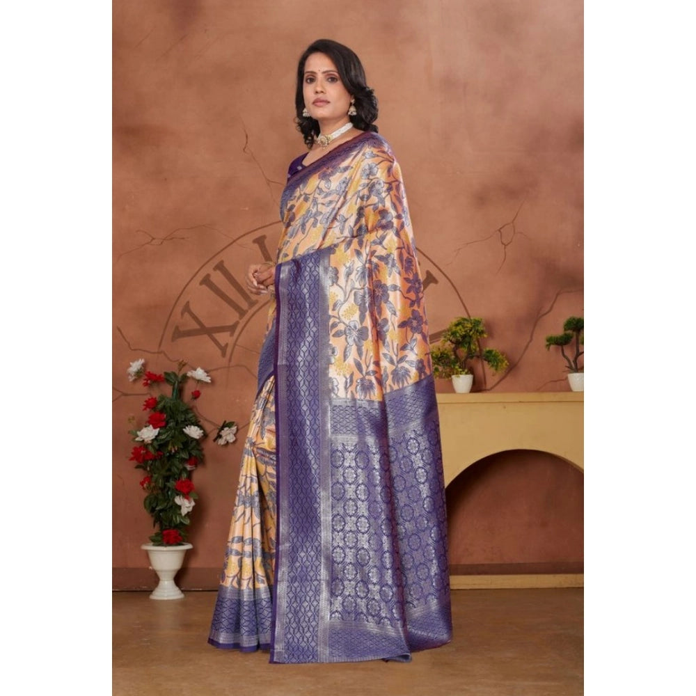 Orange Banarasi Silk Jaquard Woven Saree with unstitched blouse, luxury Indian traditional attire