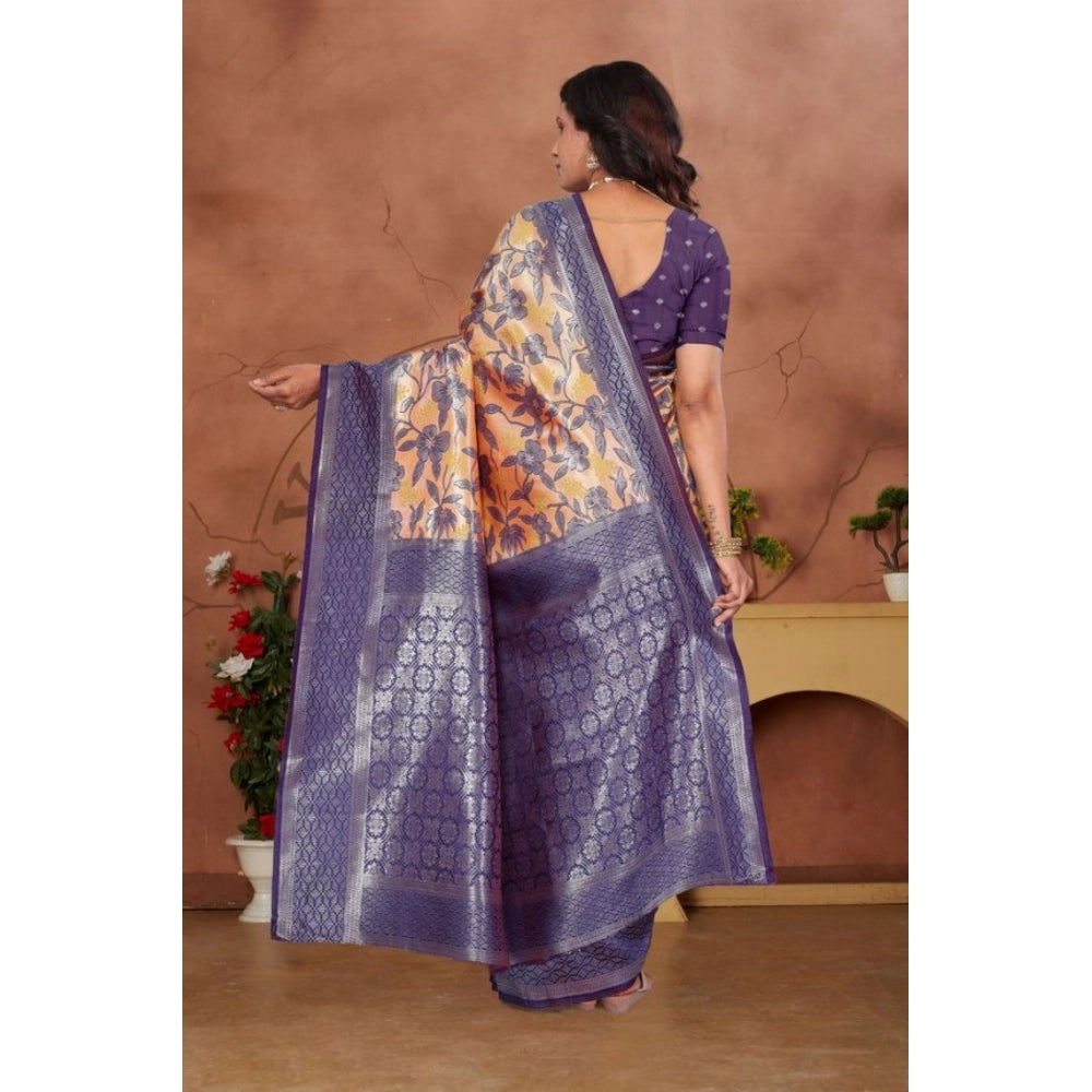 Orange Banarasi silk jacquard woven saree with unstitched blouse (5.5mtr)
