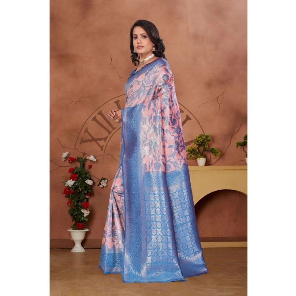 Pink Banarasi silk jacquard woven saree with unstitched blouse, 5.5mtr length