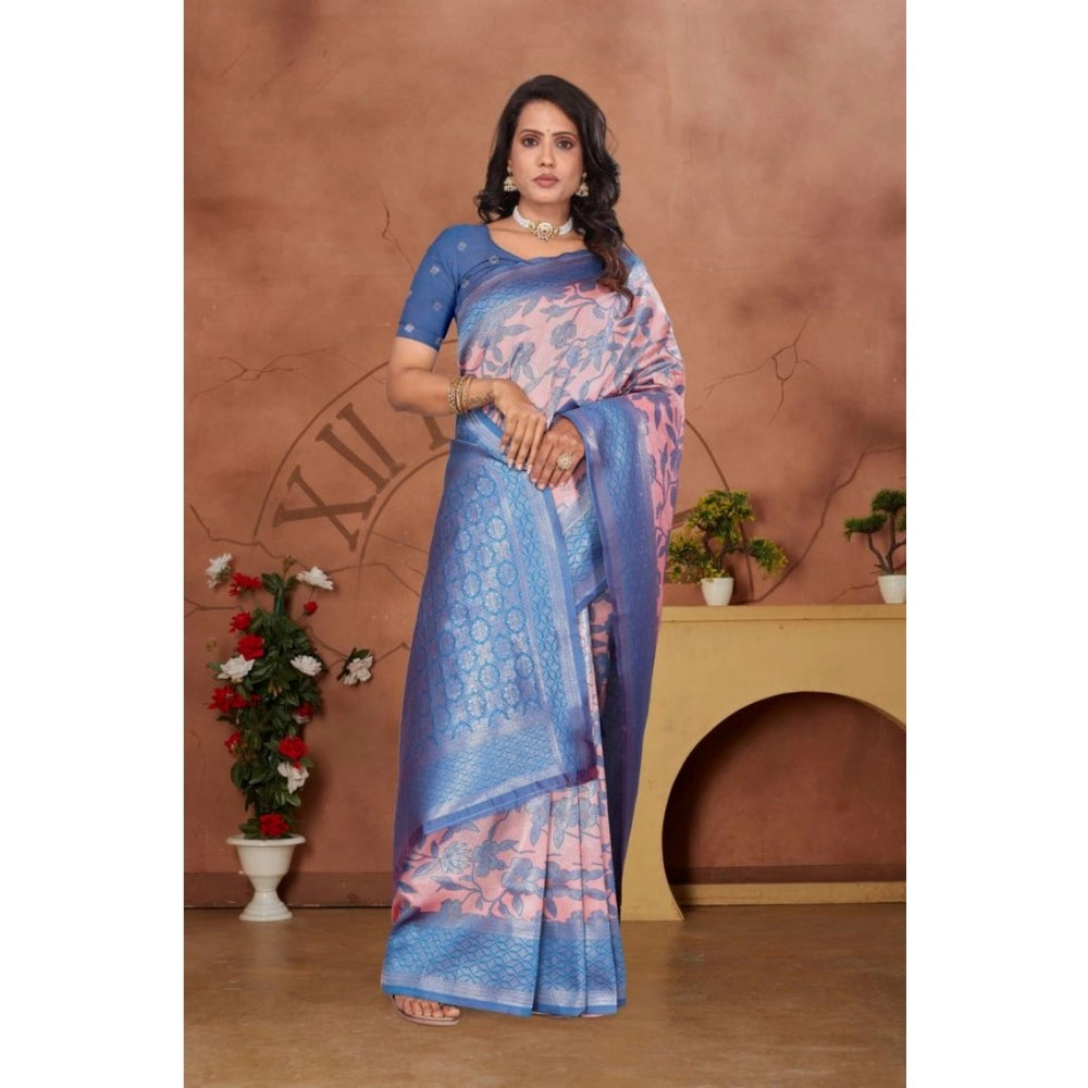 Pink Banarasi Silk Jaquard Woven Saree with unstitched blouse (5.5mtr) - vibrant pink pattern on luxurious silk fabric