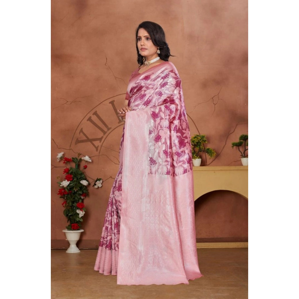 Pink Banarasi Silk Jaquard Woven Saree with unstitched blouse (5.5mtr)