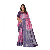 Banarasi silk pink jacquard woven saree with unstitched blouse, vibrant pink traditional Indian women's wear for special occasions