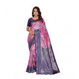 Banarasi silk pink jacquard woven saree with unstitched blouse, vibrant pink traditional Indian women's wear for special occasions