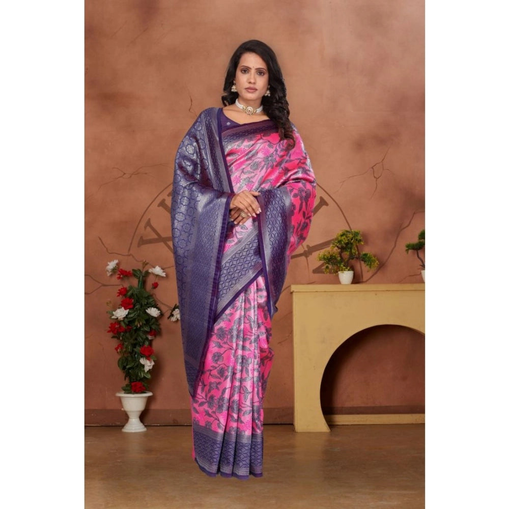 Pink Banarasi Silk Jaquard Woven Saree with unstitched blouse (5.5Mtr)