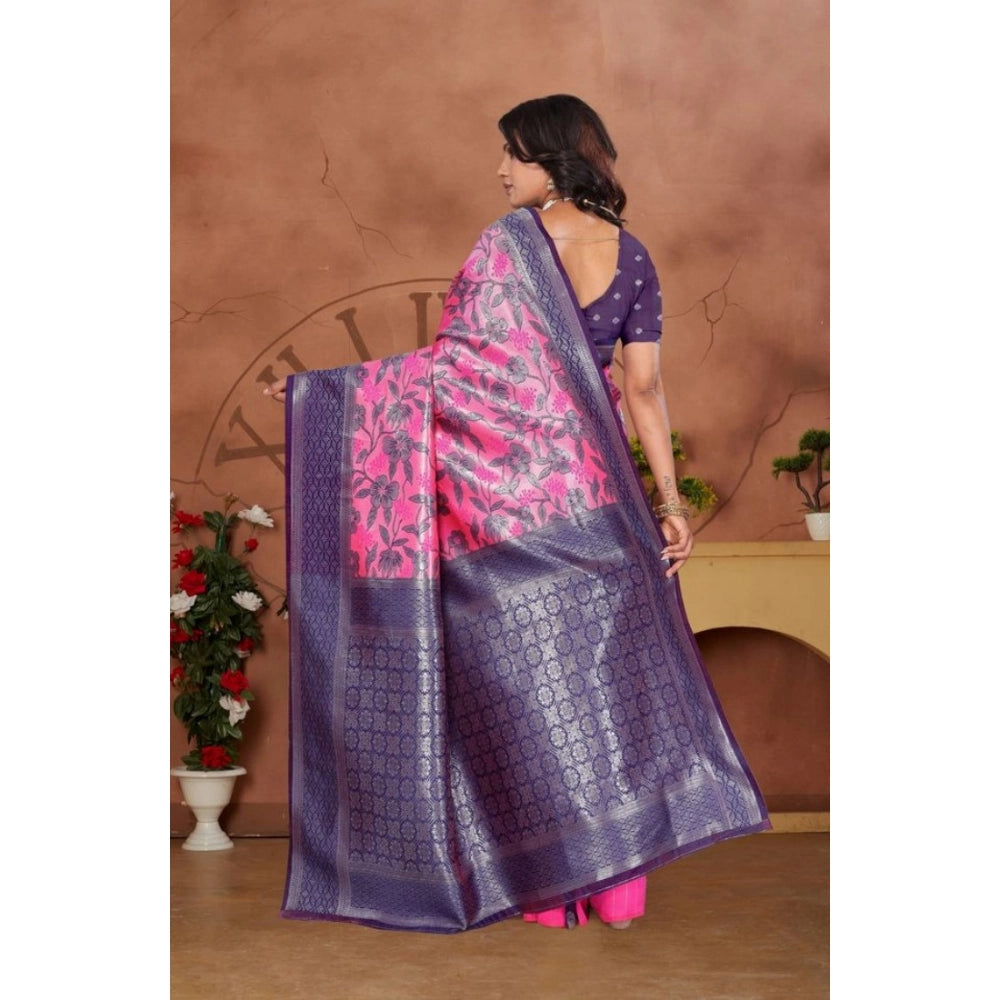 Pink Banarasi Silk Jaquard Woven Saree with unstitched blouse, 5.5mtr length