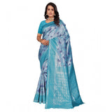 Light blue Banarasi silk jacquard woven saree with unstitched blouse, 5.5mtr on mannequin