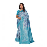Light blue Banarasi silk jacquard woven saree with unstitched blouse, 5.5Mtr on model