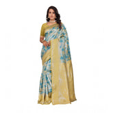 Yellow Banarasi silk jacquard woven saree with unstitched blouse, luxurious traditional Indian women's wear