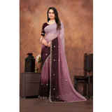 Chiffon embroidered beige saree with unstitched blouse, intricate patterns for traditional Indian wear