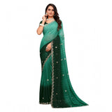 Dark green chiffon embroidered saree with unstitched blouse (5.5Mtr)