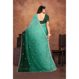 Dark green chiffon embroidered saree with unstitched blouse (5.5Mtr), elegant Indian fashion for women