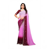 Pink chiffon embroidered saree with unstitched blouse (5.5mtr), ornate Indian traditional attire for women on display