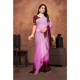 Pink chiffon embroidered saree with unstitched blouse, 5.5mtr length