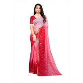 Pink chiffon embroidered saree with unstitched blouse (5.5mtr), elegant women's Indian wear